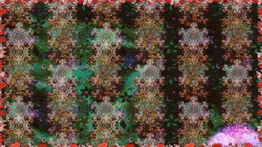 Çiçekler, yaprakları ile halk tarzında Dikişsiz çiçek deseni. Raster Illustration. El çizilmiş.