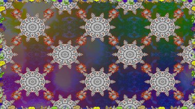 Sınır Kızılderili çiçekli paisley patten. Raster Henna tarzı. Kusursuz süs izi. Tebrik kartı geçmişi, boyama kitabı, arkaplan ve tekstil için kullanılabilir. Etnik Mandala havlusu.