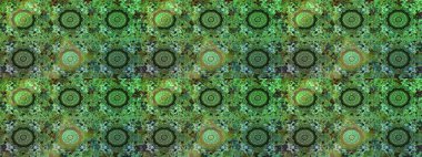 Hassas altın deseni açın. Parlak dantel, stilize çiçekler, şal desenli. Yeşil renklerde, altın elementlerle kusursuz desen. Doğu tarzı arabesk. Raster sanatı. Kusursuz altın dokular bukleler