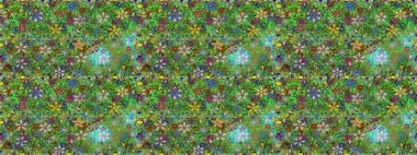 Çiçekli karalama şeklinde Raster çiçek deseni. Nazik, narin çiçek arkaplanı. Yeşil renkte çiçekler.