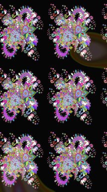 Kabile sanatı boho baskısı, klasik çiçek arkaplanı. Arkaplan dokusu, duvar kağıdı, çiçek temalı siyah renkler. Soyut etnik raster çizim kalıbı.