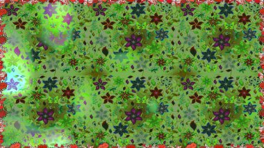 Tropik, dikişsiz çiçek deseni. Raster illüstrasyonu. Yeşil renkte çiçekler.