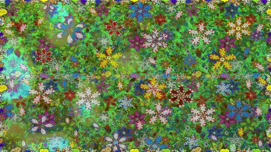 Düz Çiçek Elementleri Tasarımı. Renkli Bahar Temalı Kusursuz Arkaplan. Raster illüstrasyonunda kusursuz çiçek deseni. Güzel kumaş deseni.