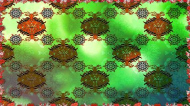 Yeşil renkli yeşil papatya deseni. Raster illüstrasyonu. Yeşil renklerde.