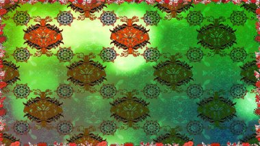 Raster Güzel kumaş deseni. Raster suluboya deseni, narin çiçekler, yeşil çiçekler, tebrik kartı şablonu..