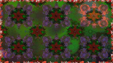 Raster illüstrasyonu. Egzotik çiçekler, botanik, yeşil renklerdeki parlak klasik doğa. Klasik tropikal doğal elementlerin suluboya seti.