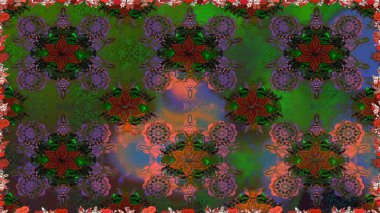 Tropik, dikişsiz çiçek deseni. Raster illüstrasyonu. Yeşil renkte çiçekler.