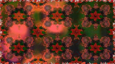 Elle boyanmış suluboya, dikişsiz çiçekler ve bitkiler. Kahverengi renkte çiçekler.