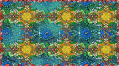 Raster illüstrasyonu. Mavi renkli çiçekler. El çizimi çiçekleri olan soyut, pürüzsüz desen.