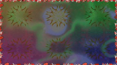 Raster illüstrasyonu. Çiçeklerle suluboya desenli çiçek deseni. Yeşil renkte güzel tekstil.