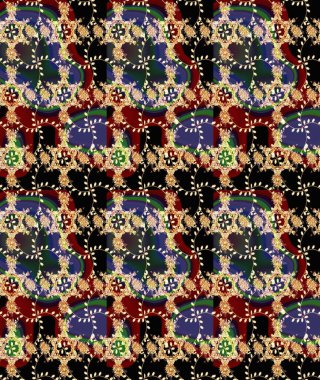 Çiçek tasarımı için inanılmaz bir kolaj cenneti tarzı. Parlak çiçekli kolaj çiçekleri siyaha boyanmış. Çiçekli zambaklar eskiz arka planı.