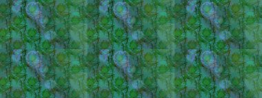 Yeşil ve mavi kıvırcık çiçekler yeşil ve mavi renklerde şekillenir. Raster illüstrasyonu. Klasik çiçek tasarım elementleri.