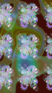 Düz Çiçek Elementleri Tasarımı. Renkli Bahar Teması eskiz kalıbı. Raster illüstrasyonundaki çiçek desenli çizim. Yeşil renkte çiçekler.