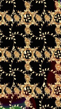 Raster illüstrasyonu. Siyah renkli Asya tekstili. Çiçek desenini çiz.