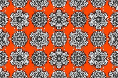 Düz Çiçek Elementleri Tasarımı. Turuncu, gri ve beyaz renkte çiçekler. Renkli Yaz Temalı Kusursuz Arkaplan. Çiçekli pürüzsüz retro desen.