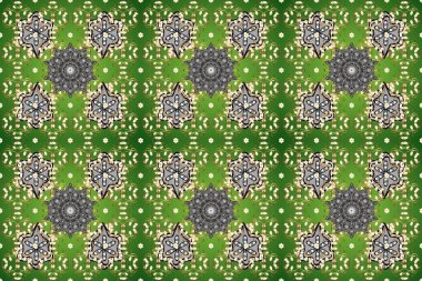 Çiçekli süslemeli, pürüzsüz bir desen. Doğu tarzında klasik tasarım öğesi. Duvar kâğıdı için altın süslü bir illüstrasyon. Dantelli iz sürücü. Yeşil, gri ve bej renkler üzerine geleneksel Arapça dekoru.