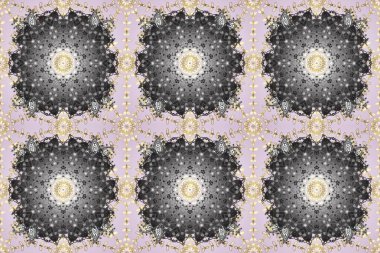 Süslü raster dekorasyonu. Barok tarzında duvar kağıdı tasarımı için kusursuz damaske deseni arkaplanı. Altın desenli gri, bej ve nötr altın elementler.