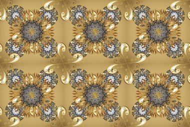 Kahverengi, nötr ve bej renklerde altın bir element. Barok tarzında altın çiçekli süs. Altın çiçekli, pürüzsüz desen. Damask arkaplanı.