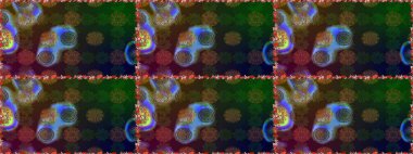 Raster deseni. Kahverengi renklerde bahar çiçekleri. Patlayan çiçekler soyut olarak yerleştirilmiş. Raster illüstrasyonu.