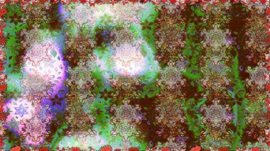 Kusursuz çiçek deseni. Raster illüstrasyonu. Asya tekstil tarzında. Raster illüstrasyonu. Kahverengi renkte çiçekler.