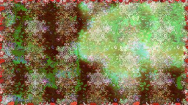 Raster illüstrasyonu. Küçük çiçekli kusursuz yay deseni. Suluboya tarzında kahverengi renkler üzerine.