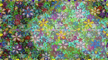 Kusursuz bir geçmişi var. Eski usul. Raster illüstrasyonu. Kumaş, tekstil, duvar kağıdı baskısı için. Renkli desenli kusursuz desen, yeşil çiçekler ve dekoratif elementler..