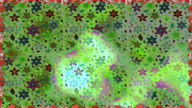 Eskiz stili yeşil renkler. Raster illüstrasyonu. Raster illüstrasyonu. El yapımı çiçek ve bitki koleksiyonu. Sevimli karalama çiçekleriyle kusursuz çiçek deseni..