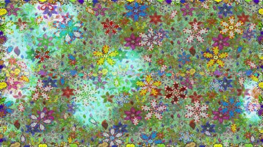 Düz Çiçek Elementleri Tasarımı. Renkli Bahar Temalı Kusursuz Arkaplan. Güzel kumaş deseni. Raster illüstrasyonu. Karalama çiçeği. Zentangle soyut çiçekleri.