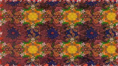 Raster illüstrasyonu. Kusursuz çiçek deseni. Kahverengi renkli Asyalı tekstil.