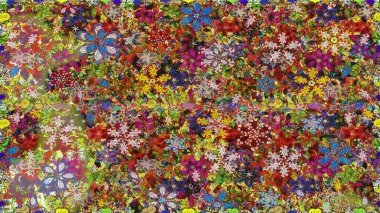 Sevimli çiçek raster deseni. Renkli Bahar Temalı Kusursuz Arkaplan. Düz Çiçek Elementleri Tasarımı. Kahverengi renkte çiçekler.