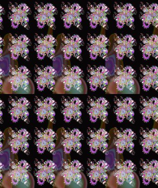 Siyah renklere karalamalar çizilmiş çiçek deseni. Raster illüstrasyonu.