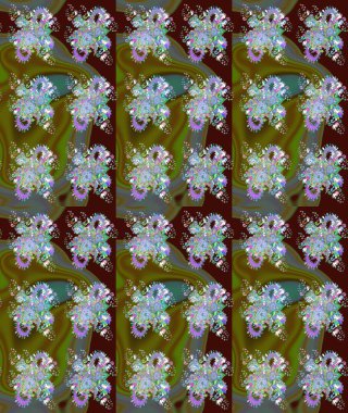 Şirin, zarif çiçekler Raster illüstrasyonu. Davetiye ve kartpostal tasarımı için dekoratif çiçek unsurları. Yapraklı çizim şekli. Tekstil için figür. Poster veya kapak için arkaplan.