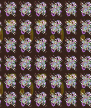 Raster illüstrasyonundaki çiçek desenli çizim. Renkli Bahar Teması eskiz kalıbı. Düz Çiçek Elementleri Tasarımı. Süslü kumaş deseni.