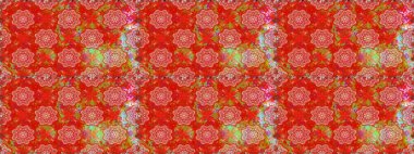 Kırmızı renklerde Asya tekstili. Raster illüstrasyonu. Kusursuz çiçek deseni.