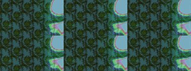 Çiçekli karalama şeklinde Raster çiçek deseni. Yeşil ve mavi renkte çiçekler. Nazik, sevimli çiçek arkaplanı..