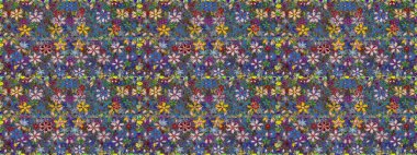 Raster illüstrasyonu. Çiçekli karalama şeklinde Raster çiçek deseni. Yumuşak, bahar çiçekleri mavi renklerde.