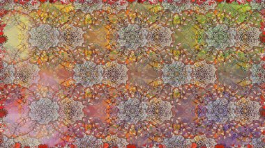 Renkli Bahar Temalı Kusursuz Arkaplan. Asya tekstil tarzında. Kahverengi renkli çiçekler. Kusursuz çiçek deseni. Raster illüstrasyonu. Düz Çiçek Elementleri Tasarımı.