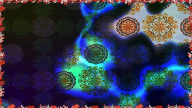 El çizimi. Raster illüstrasyonu. Çiçekler, dallar, bitkiler ve çiçekler. Güzel kumaş deseni.