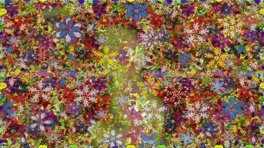 Kahverengi renkte çok kahverengi, zarif küçük çiçekler ve komik böcekler, raster desen, illüstrasyon.