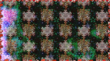 Renkli Bahar Temalı Kusursuz Arkaplan. Raster illüstrasyonunda kusursuz çiçek deseni. Düz Çiçek Elementleri Tasarımı. Süslü kumaş deseni.