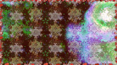 Raster illüstrasyonu. Çiçeksiz desenli arka plan, darbeler, sıçramalar, yaz çiçekleri. Kahverengi renkte çiçekler.