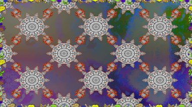 Raster Illustrasyon 'da moda olmayan çiçek deseni. Güzel kumaş deseni. Düz Çiçek Elementleri Tasarımı. Renkli Yaz Temalı Kusursuz Arkaplan.