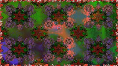 Raster illüstrasyonu. Çiçek ve yapraklı karalama şeklinde Raster çiçek deseni. Yumuşak, yeşil renkte bahar çiçekleri.