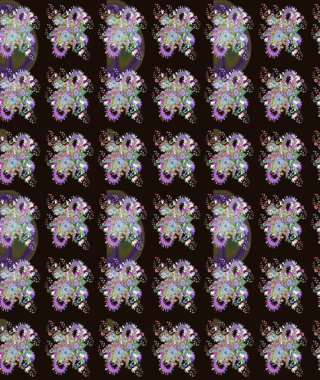 Raster illüstrasyonundaki çiçek desenli çizim. Renkli Bahar Teması eskiz kalıbı. Süslü kumaş deseni. Düz Çiçek Elementleri Tasarımı.