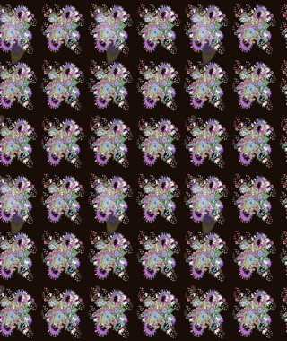 Raster illüstrasyonu. Gri renkli çiçekler. Çiçek süslemeli çizim deseni.