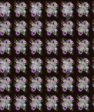 Raster illüstrasyonu. Gri renkli çiçekler. Çiçek süslemeli çizim deseni.