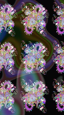 Siyah çiçekli bahar çiçekleri. Küçük renkli çiçekler. Küçük çiçekte güzel bir desen. Moda baskıları için zarif bir şablon. Motley illüstrasyonu.