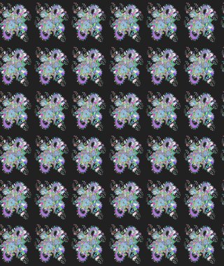 Suluboya çiçekli çiçek deseni. Raster illüstrasyonu. Gri renkli Asya tekstili.