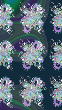 Düz Çiçek Elementleri Tasarımı. Raster illüstrasyonu. Şirin çiçek elementleri. Taslak desenli, modaya uygun kumaş deseni. Renkli Bahar Teması çizim şablonu.