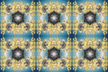 Kusursuz kıvırcık saçlar. Doğulu stil altın deseni altın elementlerle mavi, gri ve nötr renklerde arabesliyor. Raster altın desen.